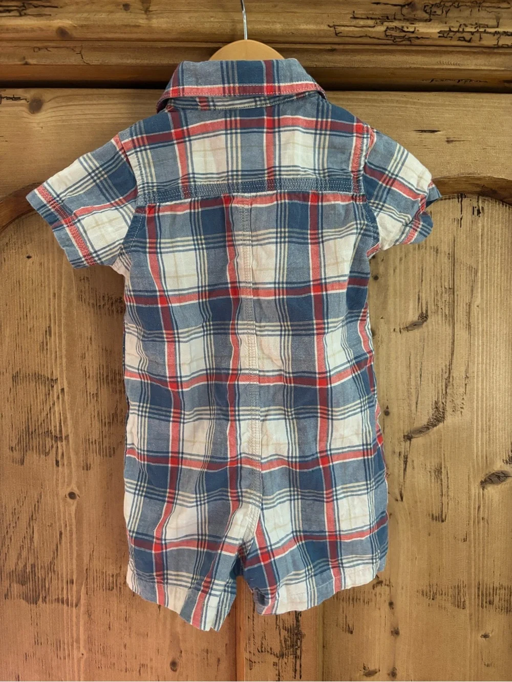 Baby Gap boys Classic Plaid Short-Sleeve Romper - Blue & Red Size 12-18M